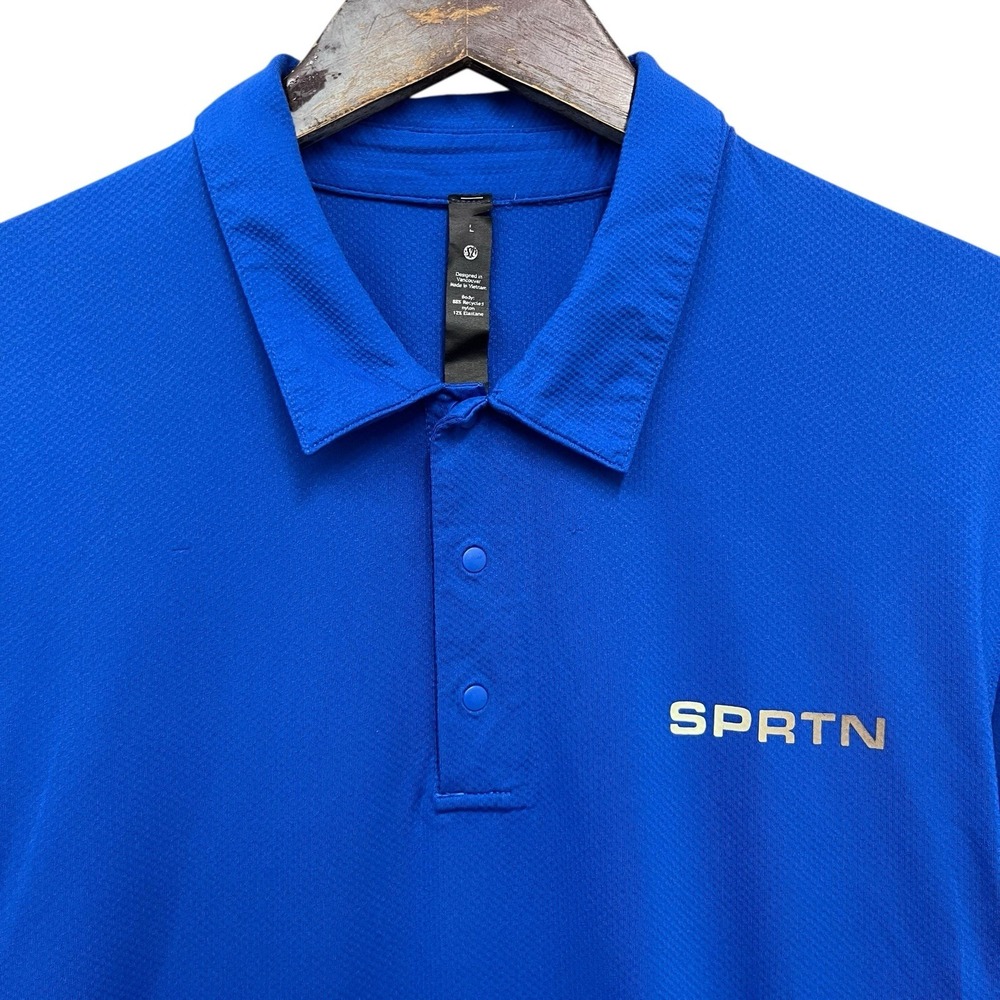Lululemon Men's L Royal Blue Snap Button SPRTN Spartan Warrior Performance Polo